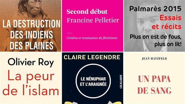 Les cinq couvertures des livres mentionnés au palmarès des romans de 2015, catégorie essais ou récits Les cinq couvertures des livres mentionnés au palmarès des romans de 2015, catégorie essais ou récits