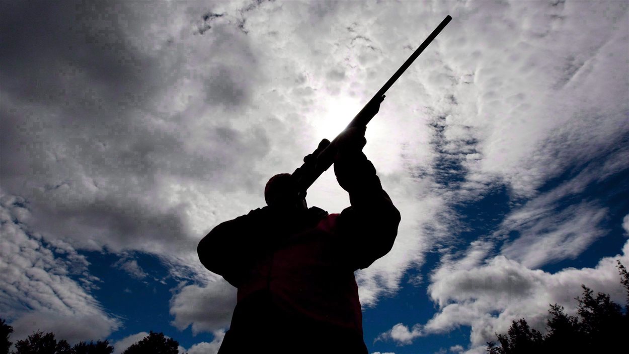 Un homme vérifie son fusil de chasse dans un camp de chasse ontarien. Un homme vérifie son fusil de chasse dans un camp de chasse ontarien.
