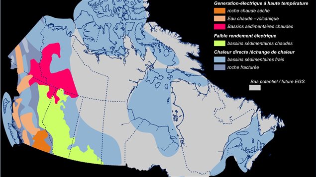 Comme le montre cette carte, l'Ouest canadien a un fort potentiel géothermique. Comme le montre cette carte, l'Ouest canadien a un fort potentiel géothermique.