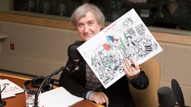 Plantu a dédicacé un de ses dessins à Marie-Louise Arsenault.