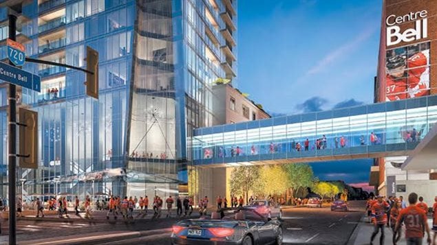 La passerelle qui sera construite entre la Tour des Canadiens 2 et le Centre Bell La passerelle qui sera construite entre la Tour des Canadiens 2 et le Centre Bell