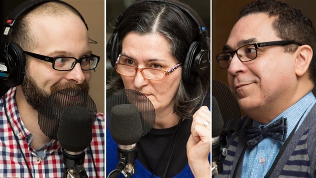 Les participants au segment « Paroles divines » : Sébastien Doane, Sonia Sarah Lipsyc et Michael Nafi