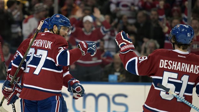 Alex Galchenyuk et David Desharnais célèbrent en deuxième période. Alex Galchenyuk et David Desharnais célèbrent en deuxième période.