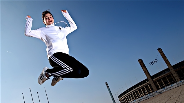 Yusra Mardini près du stade olympique de Berlin Yusra Mardini près du stade olympique de Berlin