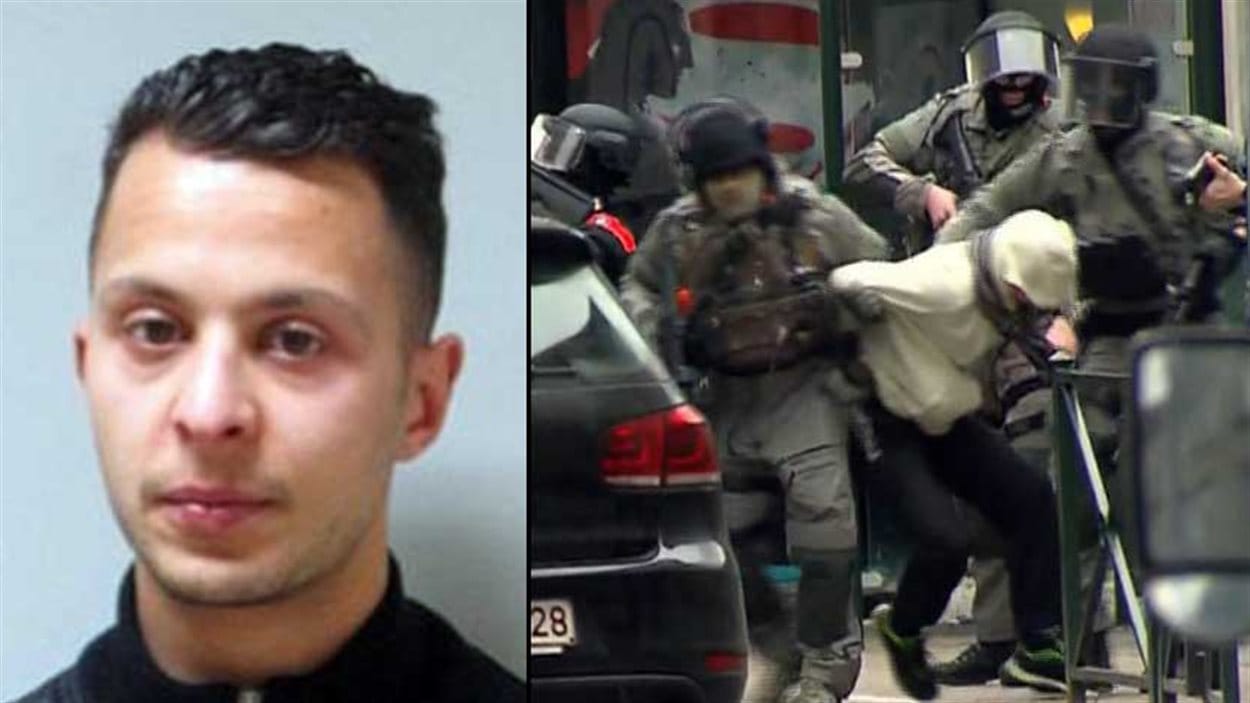 Salah Abdeslam (gauche), lors de son arrestation (droite) Salah Abdeslam (gauche), lors de son arrestation (droite)