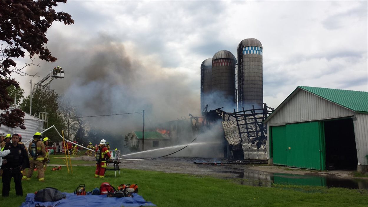 La ferme laitière touchée par l'incendie est située au 498, route 138. La ferme laitière touchée par l'incendie est située au 498, route 138.