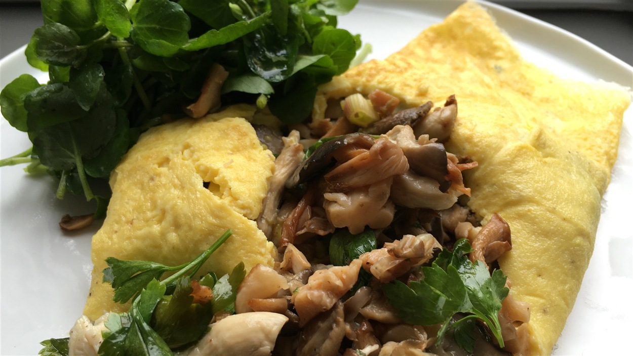 Omelette aux pleurotes, cresson de Danny St Pierre Omelette aux pleurotes, cresson de Danny St Pierre