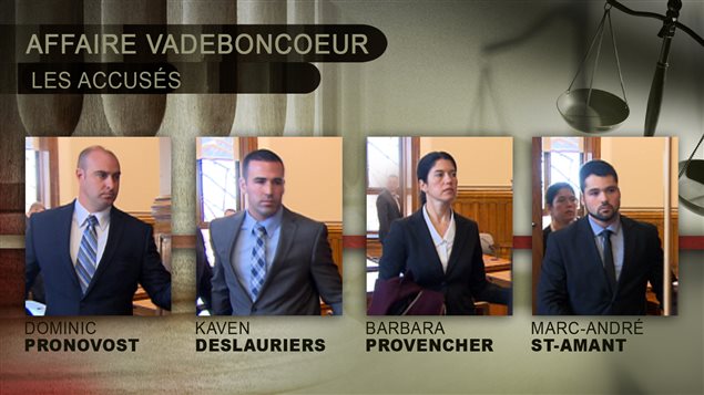 Les quatre policiers accusés dans l'affaire Vadeboncoeur. Les quatre policiers accusés dans l'affaire Vadeboncoeur.