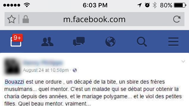 Injures reçues sur Facebook par Haroun Bouazzi Injures reçues sur Facebook par Haroun Bouazzi